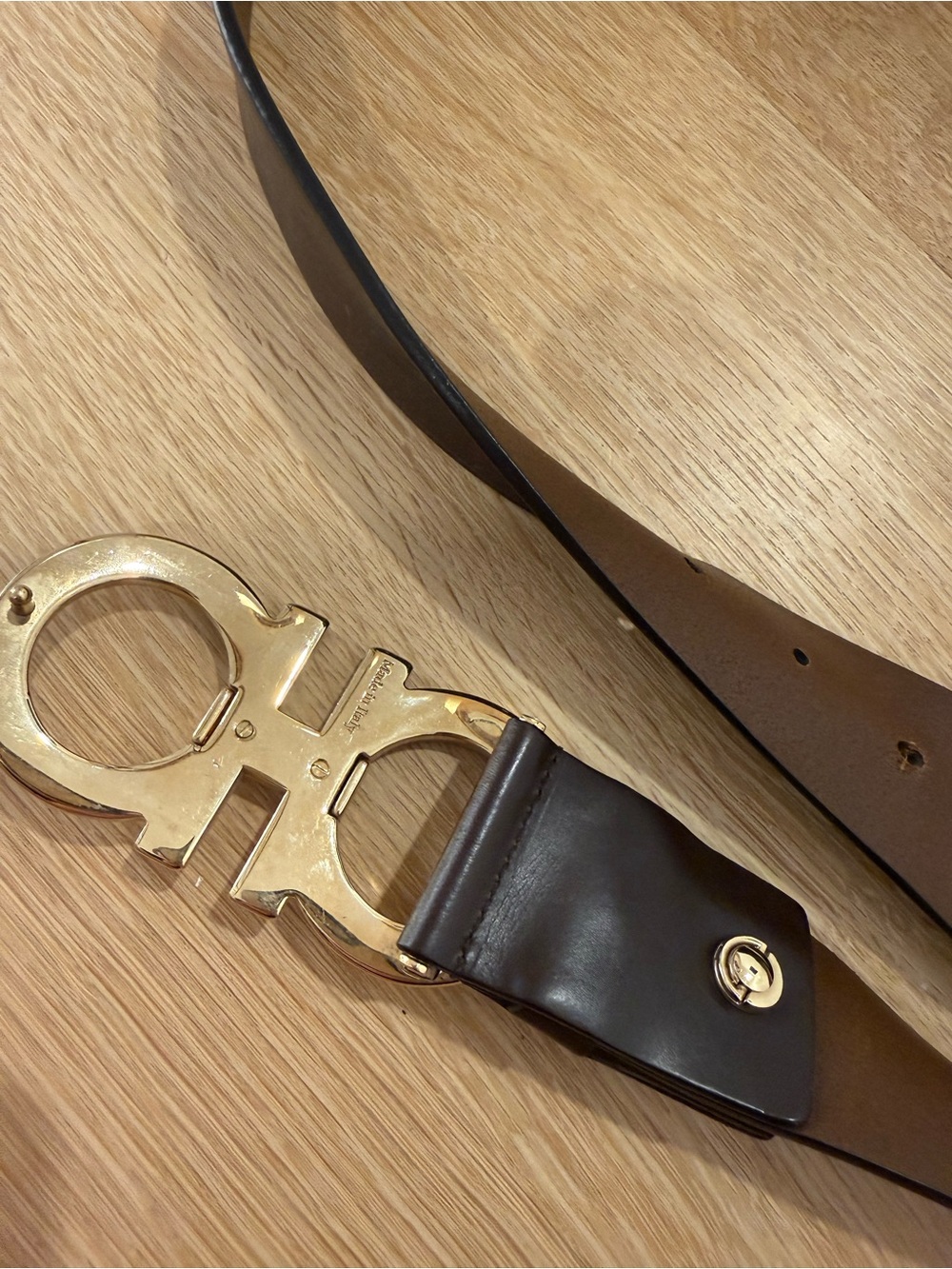 Authentic Salvatore Ferragamo Brown Leather Belt with Gold Gancini Buckle - Picture 7 of 14